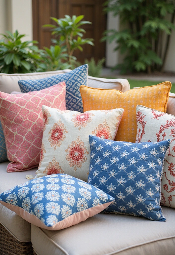 21 Back Patio Ideas for Small Space Outdoor Living - 13. Colorful Throw Pillows