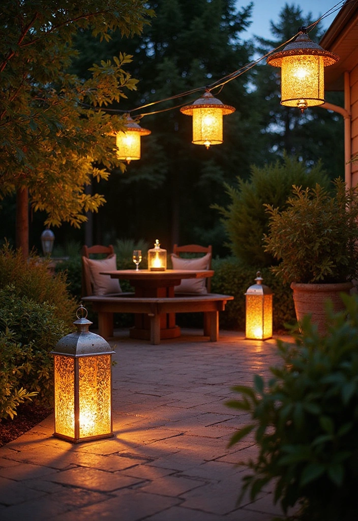 21 Back Patio Ideas for Small Space Outdoor Living - 9. Bright Garden Lanterns