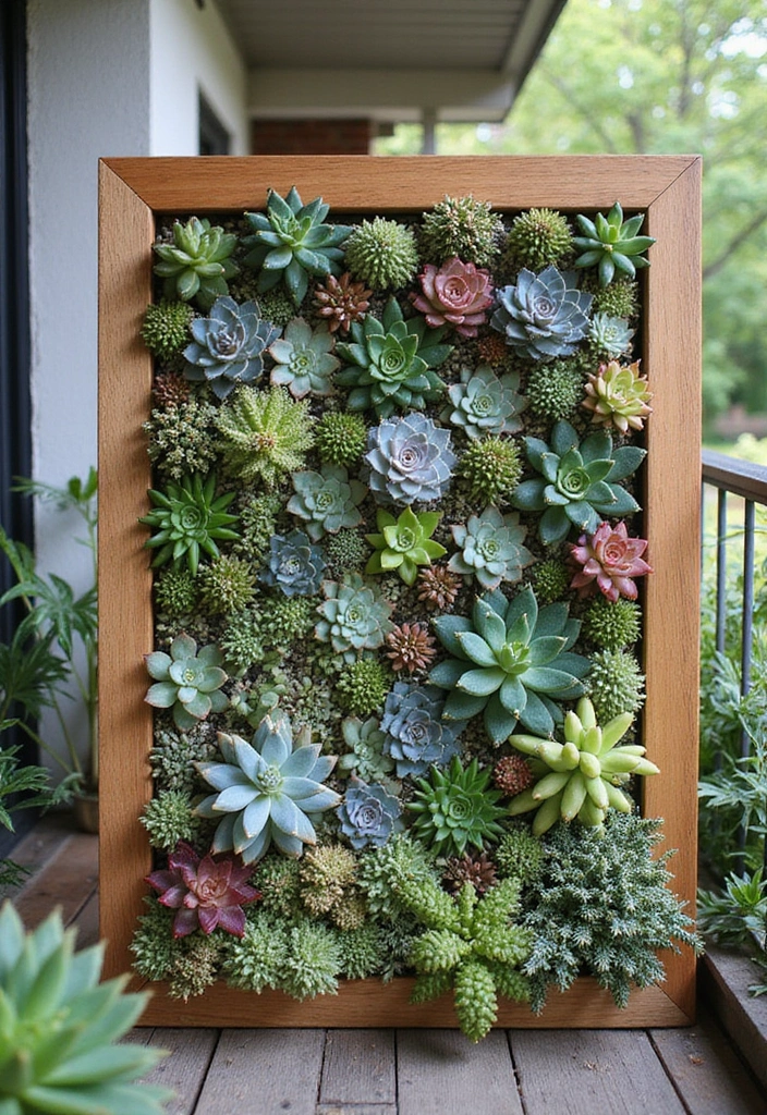 21 Balcony Plants Ideas for Small Spaces - 20. Succulent Wall Art