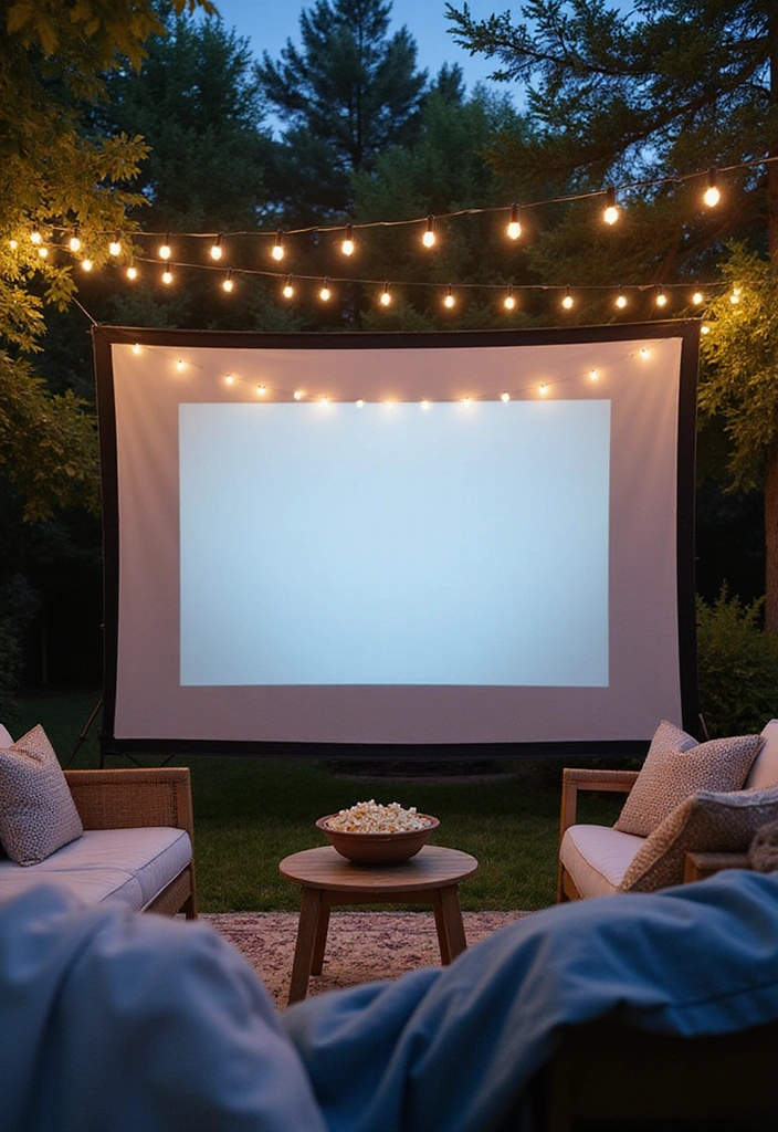 21 Cozy Backyard Ideas for Sustainable Outdoor Living - 13. Outdoor Movie Setup
