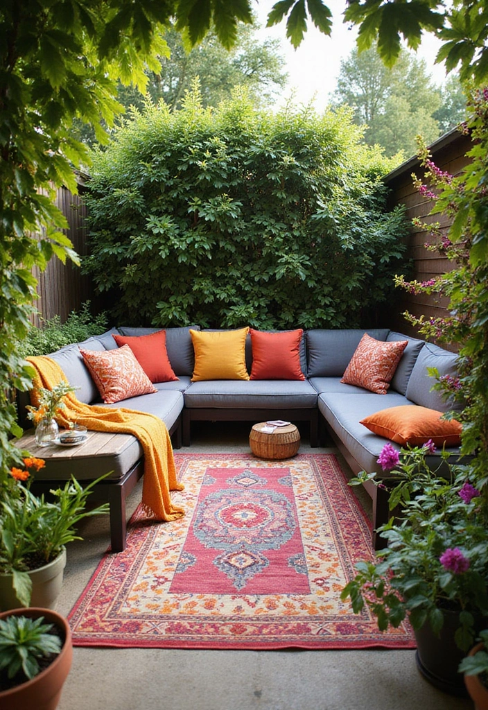 21 Cozy Backyard Ideas for Sustainable Outdoor Living - 8. Outdoor Rug Haven