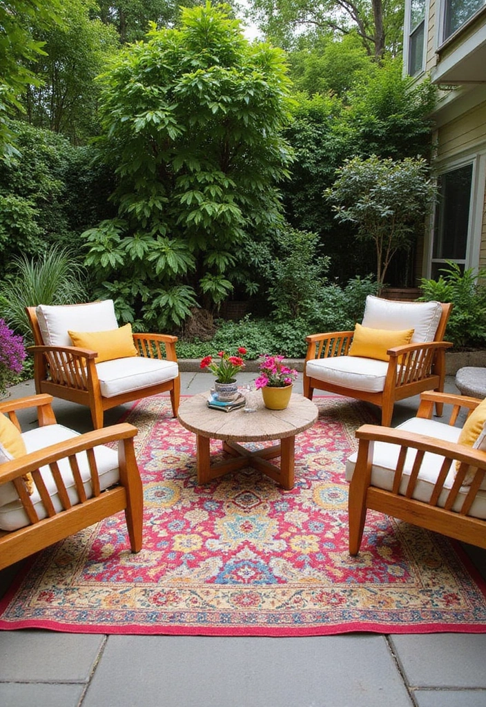 21 Eco-Friendly Patio Furniture Ideas for Your Outdoor Living Space - 11. Colorful Outdoor Rugs