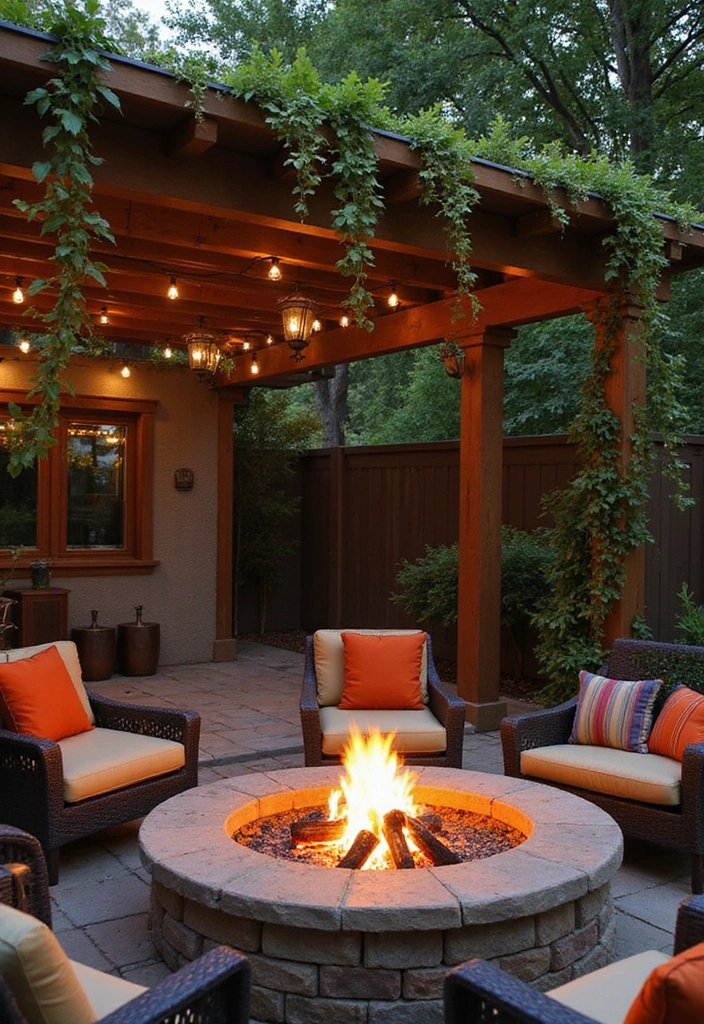21 Fire Pit Ideas for a Cozy Backyard Experience - 15. Fire Pit Under a Pergola