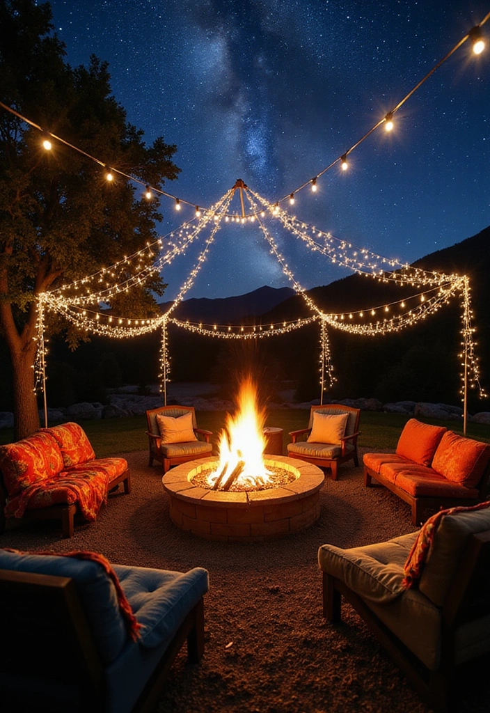 21 Fire Pit Ideas for a Cozy Backyard Experience - 18. Fire Pit with a Starry Canopy