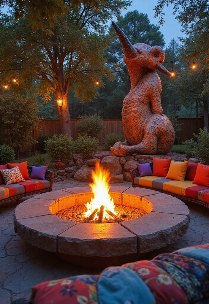 21 Fire Pit Ideas for a Cozy Backyard Experience - 19. Fire Pit with Custom Artwork