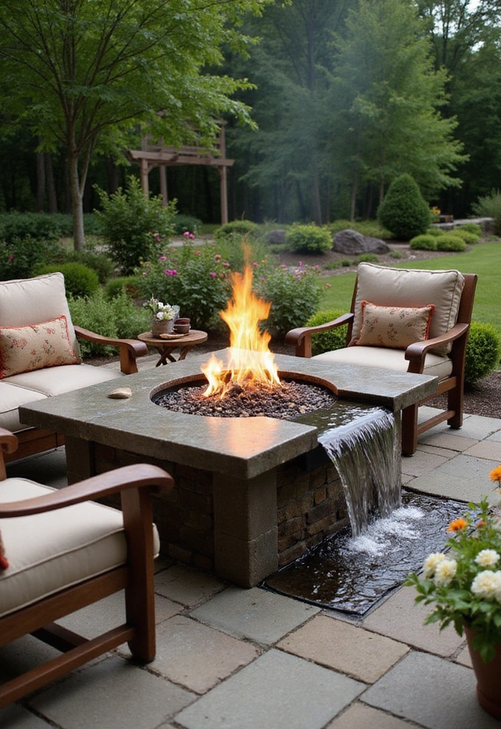 21 Fire Pit Ideas for a Cozy Backyard Experience - 6. Fire Pit with Water Feature