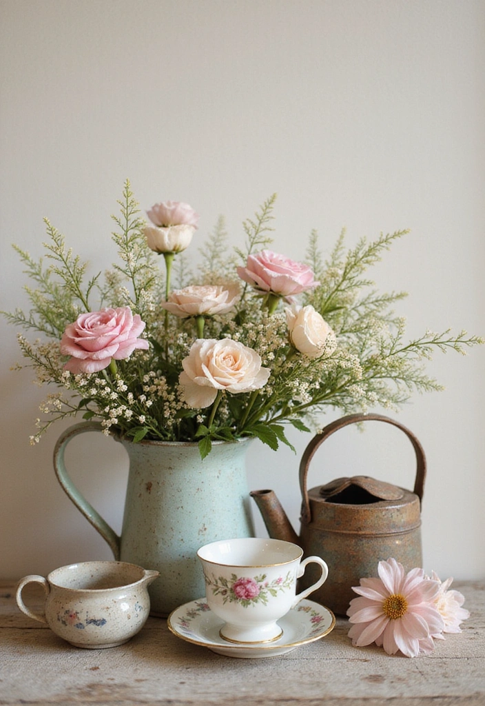 21 Flower Garden Ideas for Stunning Indoor Decor - 11. Blooms in Vintage Containers: A Timeless Touch