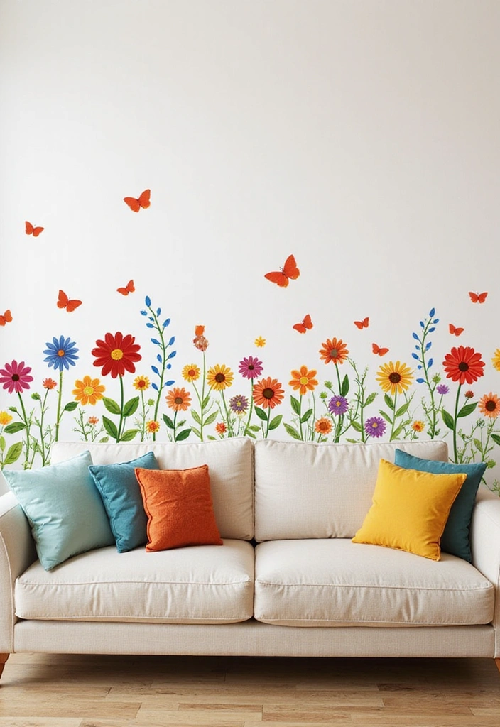 21 Flower Garden Ideas for Stunning Indoor Decor - 12. Flower-themed Wall Decals: Artful Blooms