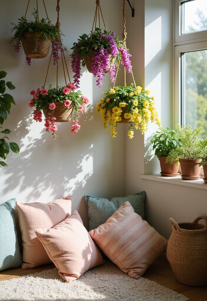21 Flower Garden Ideas for Stunning Indoor Decor - 4. Hanging Flower Baskets: A Floating Garden
