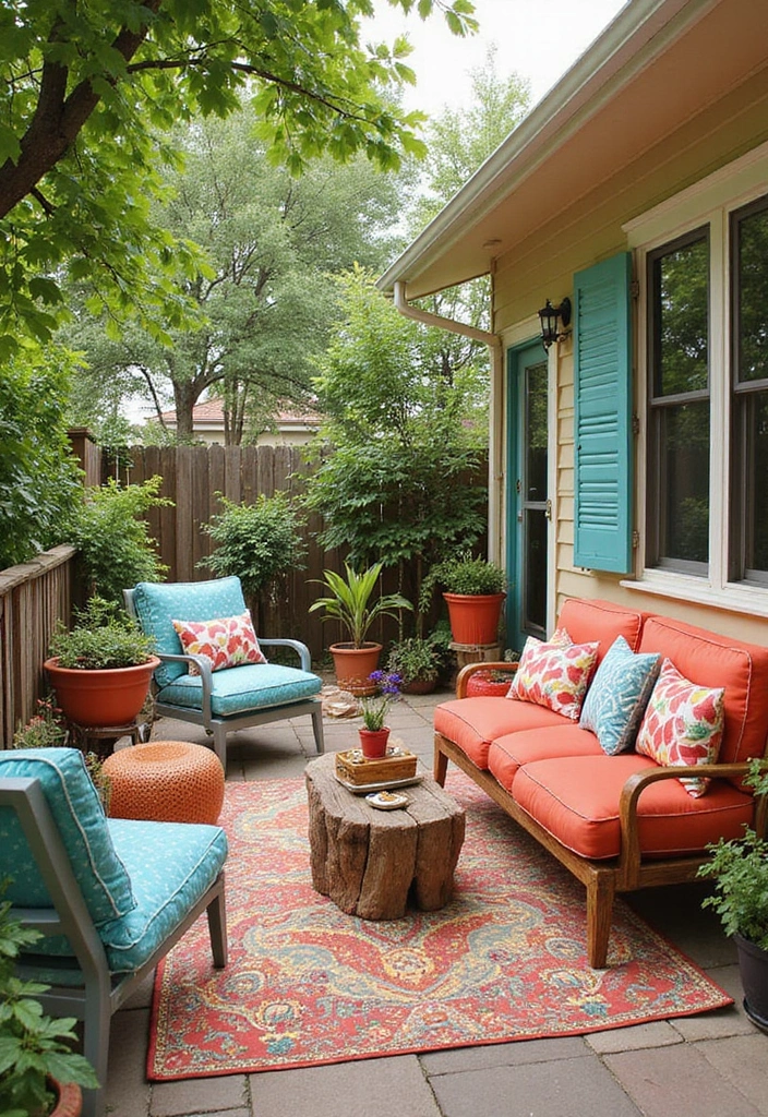 21 Patio Extension Ideas for Small Space Outdoor Living - 18. Bright Color Accents