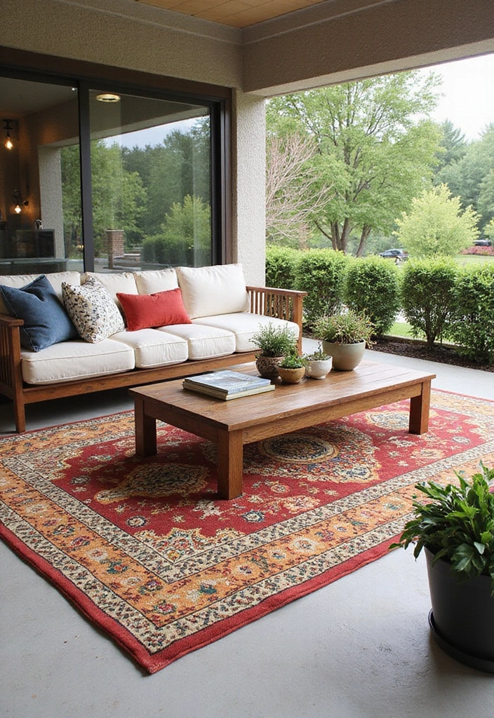 21 Patio Extension Ideas for Small Space Outdoor Living - 4. Stylish Outdoor Rugs