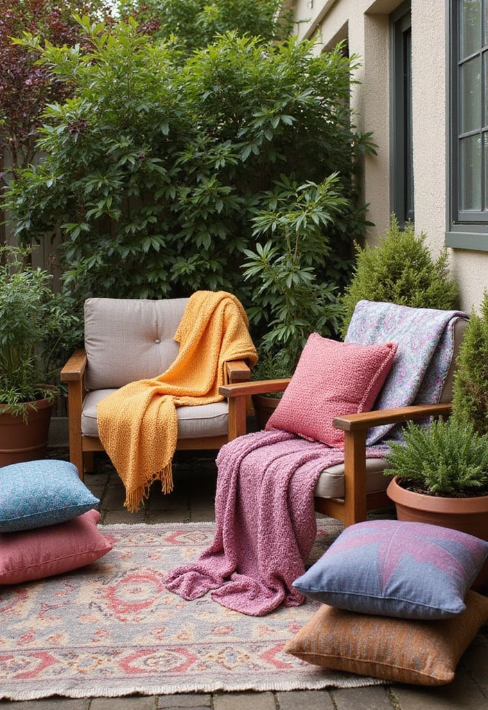 21 Small Outdoor Patio Ideas - 11. Textured Fabrics