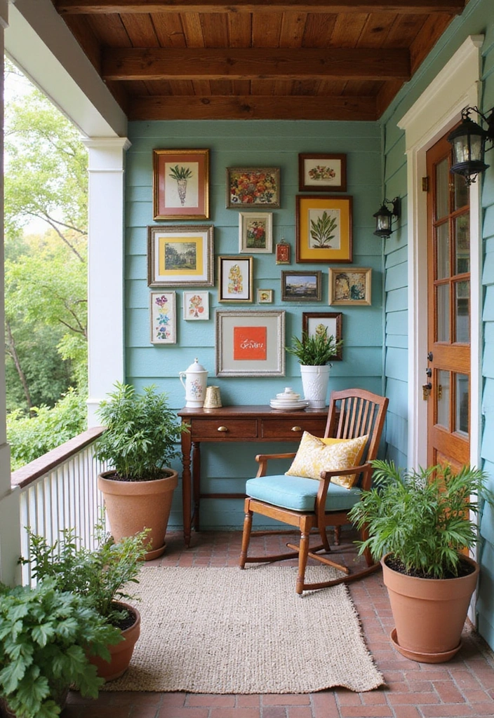 21 Small Porch Ideas for Urban Outdoor Living - 14. Creative Wall Art