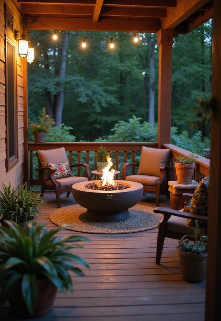 21 Small Porch Ideas for Urban Outdoor Living - 18. Fire Pit for Ambiance