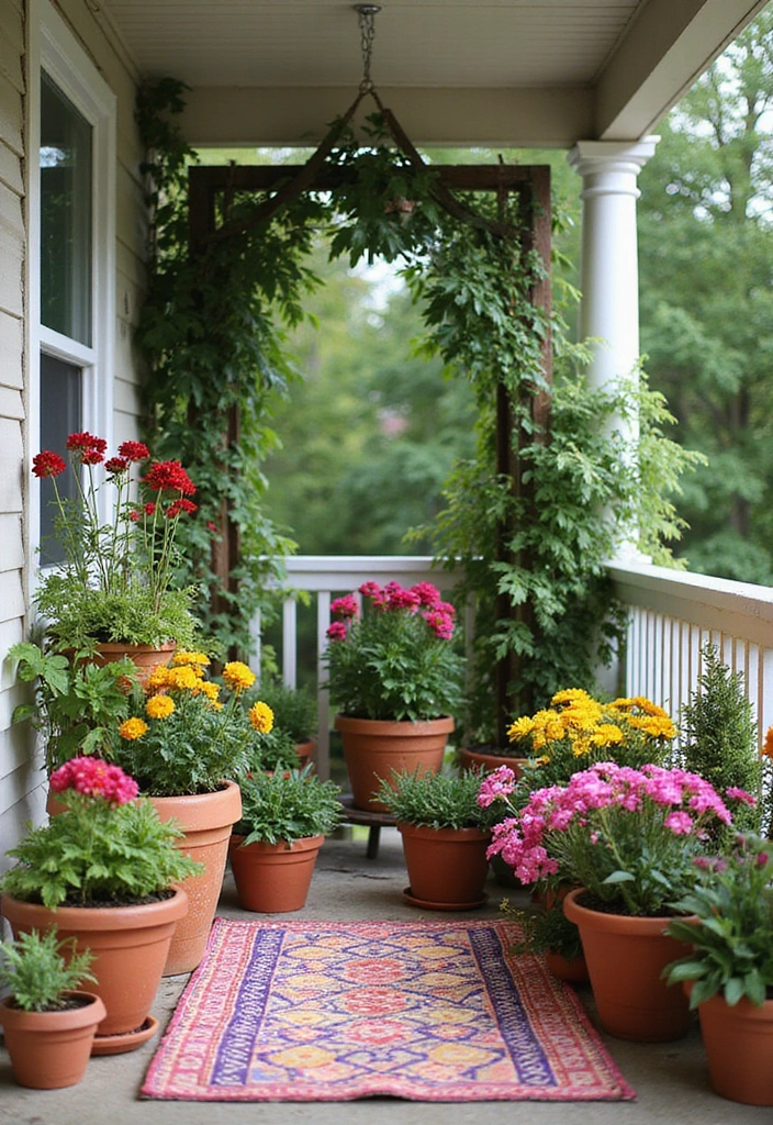 21 Small Porch Ideas for Urban Outdoor Living - 3. Colorful Garden Oasis
