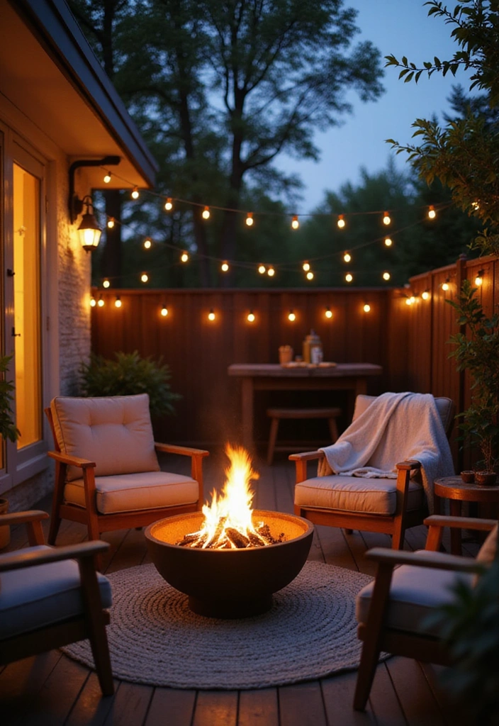 21 Tiny Patio Ideas for Cozy Outdoor Living - 2. Cozy Fire Pit: A Warm Gathering Spot