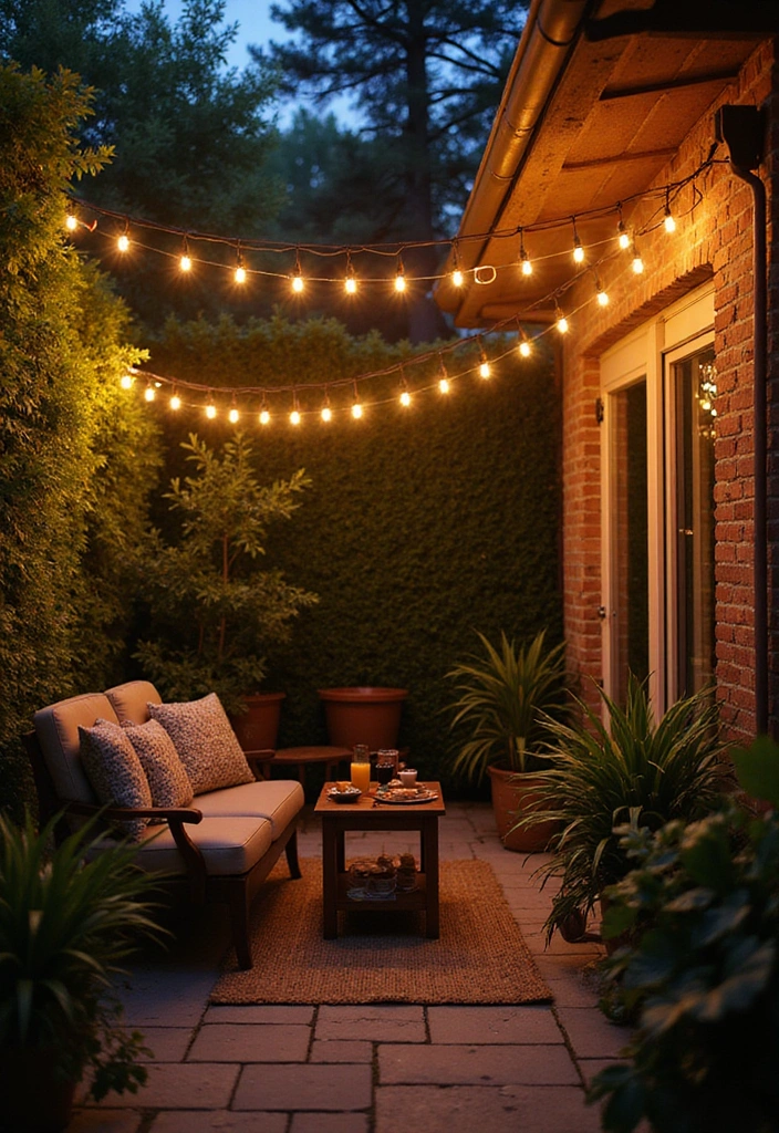 21 Tiny Patio Ideas for Cozy Outdoor Living - 4. String Lights: Magical Ambiance