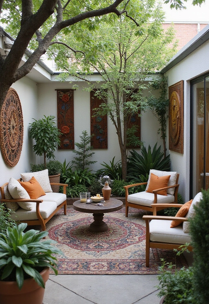 21 Tiny Patio Ideas for Cozy Outdoor Living - 9. Outdoor Art: Personal Touch to Your Space