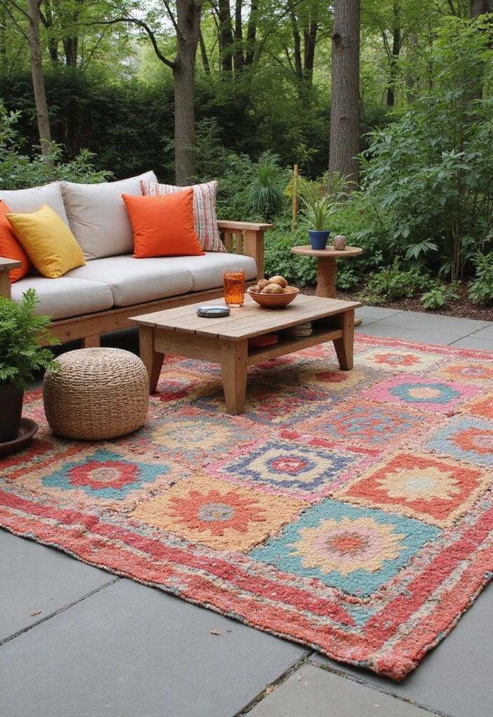 22 Outdoor Living Ideas for a Sustainable Home Decor - 11. Outdoor Rugs for Comfort