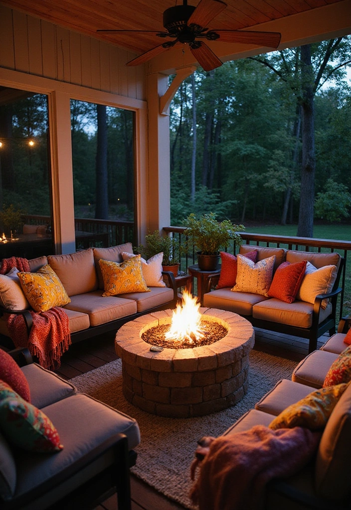 22 Porch Ideas Entrance for Bohemian Outdoor Living Spaces - 10. Cozy Fire Pit Area