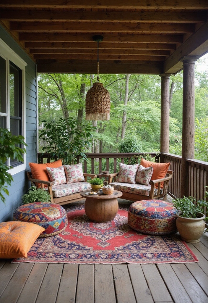 22 Porch Ideas Entrance for Bohemian Outdoor Living Spaces - 15. Chill-Out Spaces with Vintage Rugs
