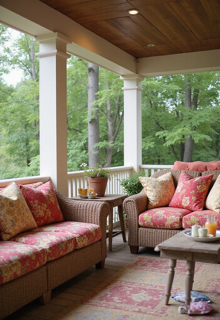 22 Porch Ideas Entrance for Bohemian Outdoor Living Spaces - 18. Customized Porch Cushions