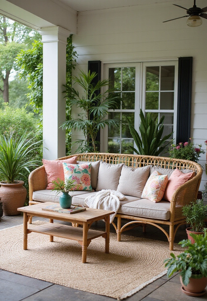 22 Porch Ideas Entrance for Bohemian Outdoor Living Spaces - 2. Bohemian Rattan Lounge