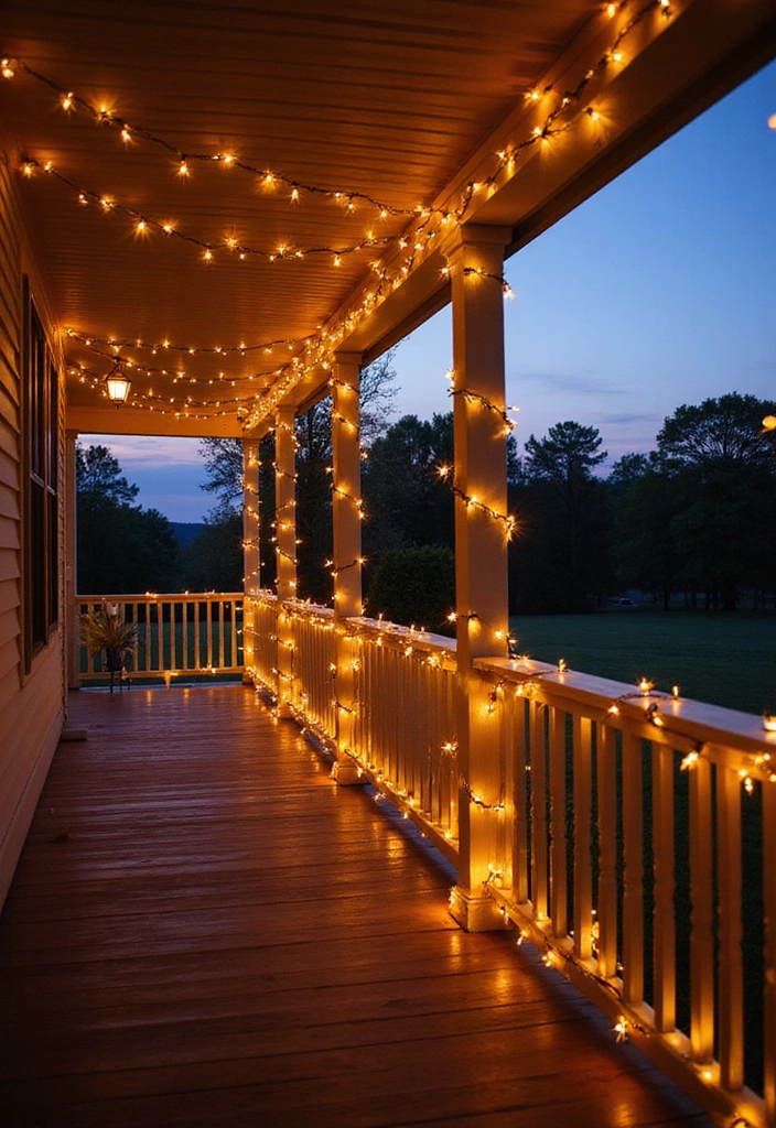 22 Porch Ideas Entrance for Bohemian Outdoor Living Spaces - 6. Whimsical Fairy Lights