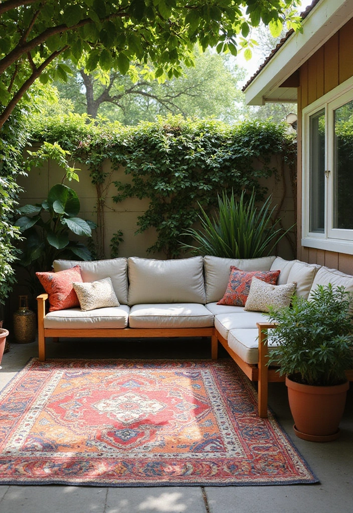 23 Backyard Patio Ideas for Sustainable Outdoor Living - 8. Sustainable Rugs