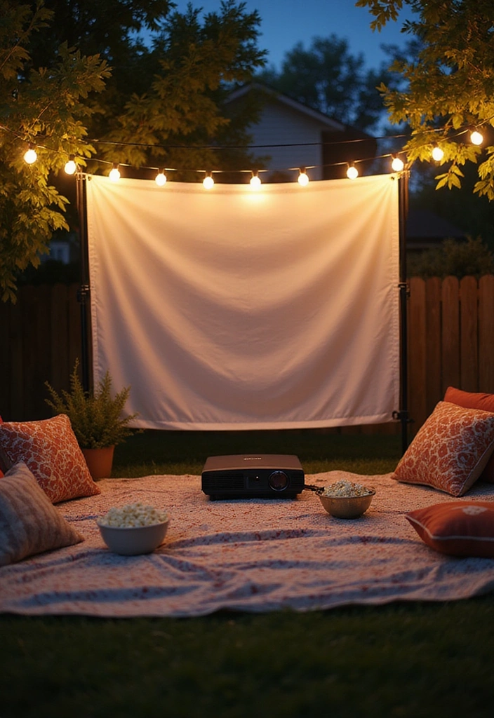 23 Cheap Backyard Ideas for Affordable Outdoor Living - 14. Backyard Movie Night Setup