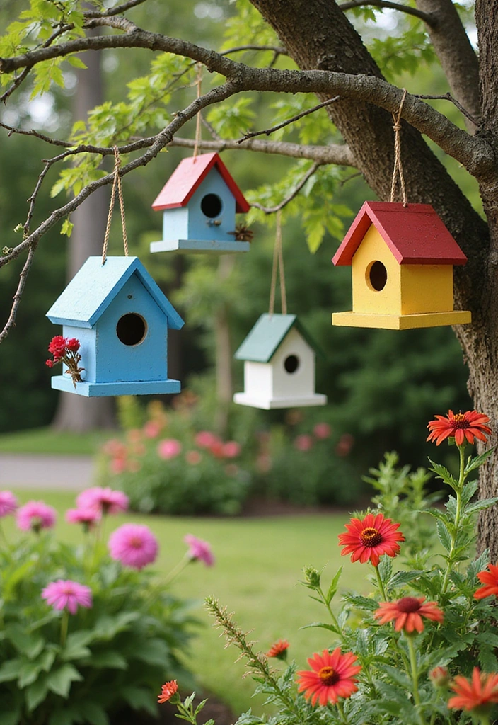 23 Cheap Backyard Ideas for Affordable Outdoor Living - 15. Decorative Birdhouses