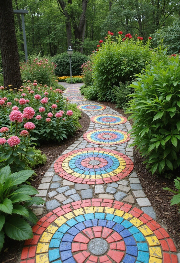 23 Cheap Backyard Ideas for Affordable Outdoor Living - 19. Fun Mosaic Pathway