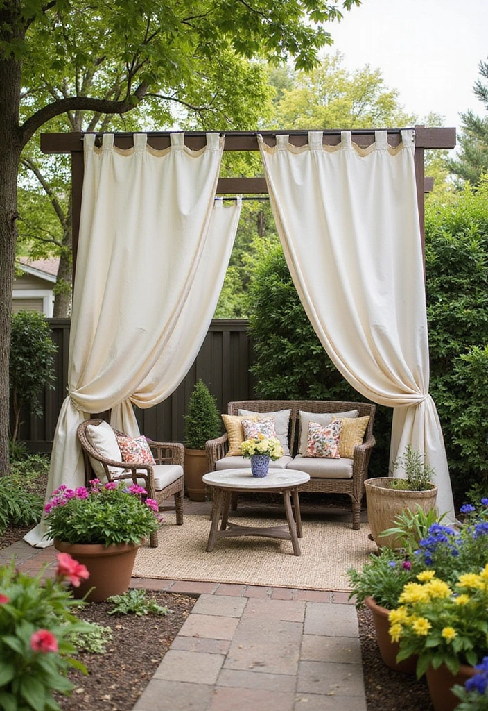 23 Cheap Backyard Ideas for Affordable Outdoor Living - 20. Stylish Outdoor Curtains