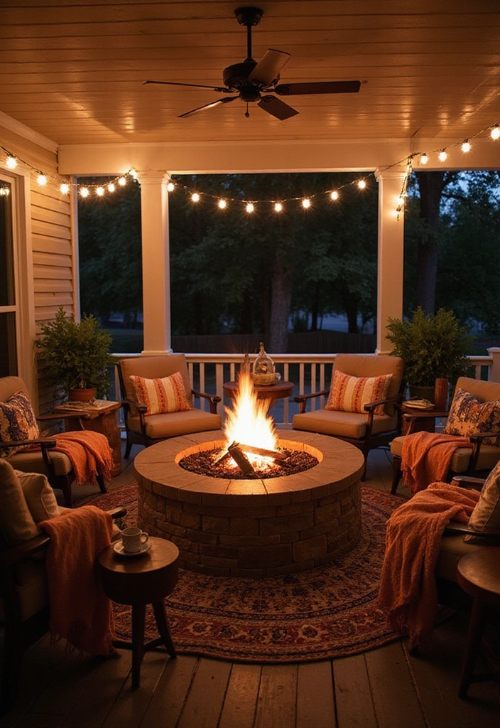 23 Double Wide Front Porch Ideas for Cozy Outdoor Living - 11. Inviting Fire Pit Area