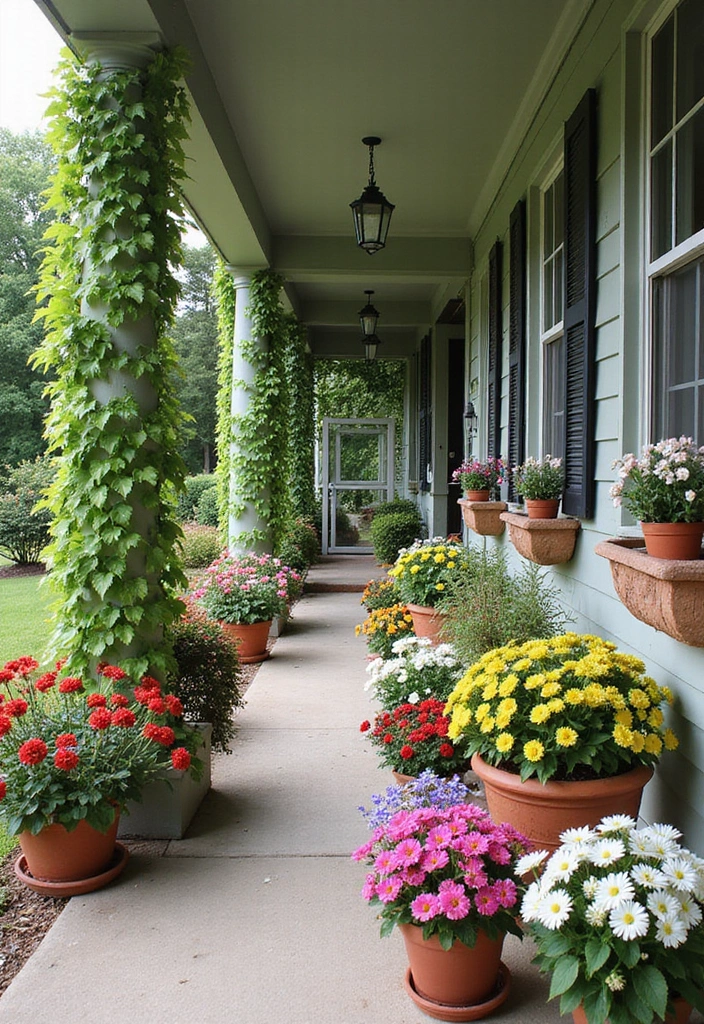 23 Double Wide Front Porch Ideas for Cozy Outdoor Living - 4. Vibrant Flower Displays