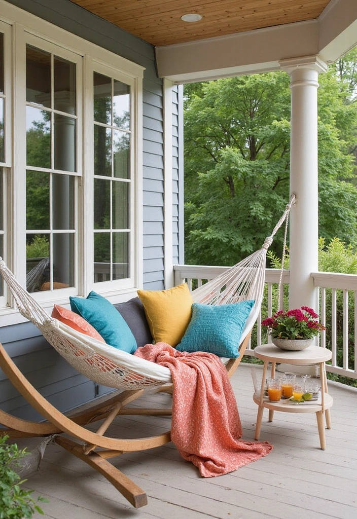 23 Double Wide Front Porch Ideas for Cozy Outdoor Living - 6. Relaxing Hammock Haven