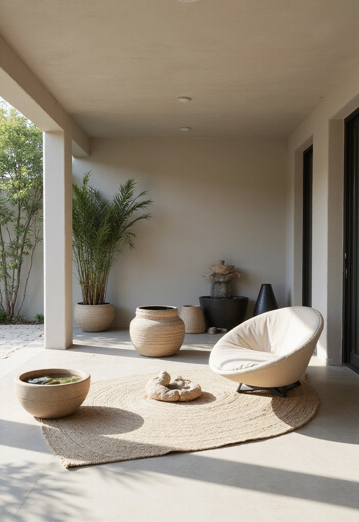 23 Double Wide Front Porch Ideas for Cozy Outdoor Living - 8. Minimalist Zen Retreat