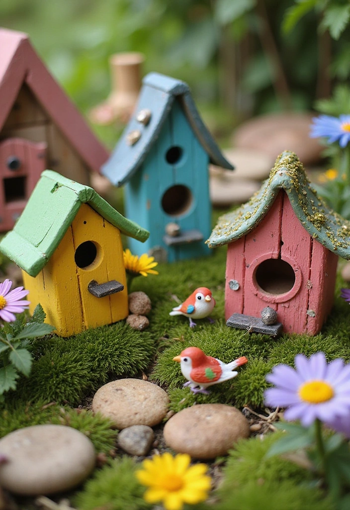 23 Enchanting Fairy Garden Ideas for Your Home Decor - 18. Fairy Garden Birdhouses