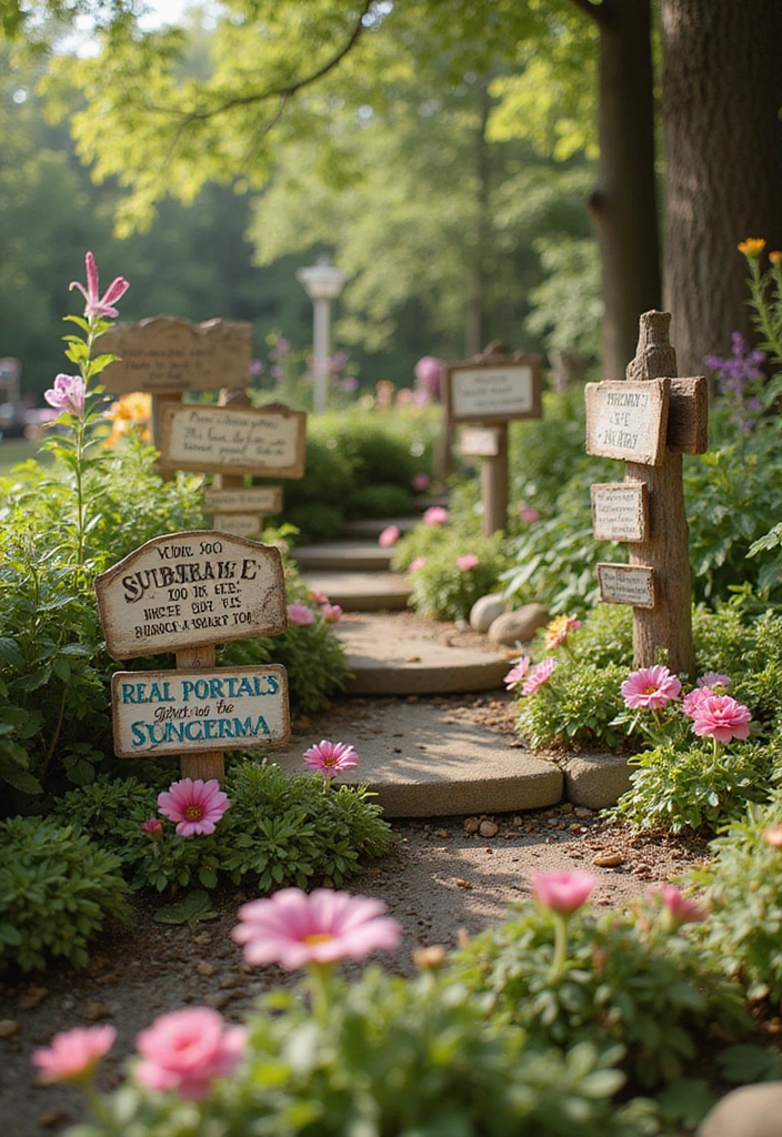 23 Enchanting Fairy Garden Ideas for Your Home Decor - 21. Enchanted Fairy Garden Signs