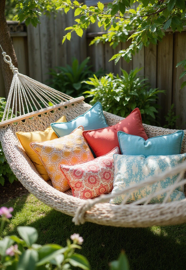 23 Hammock Ideas for Your Backyard Retreat - 14. Hammock with Decorative Pillows