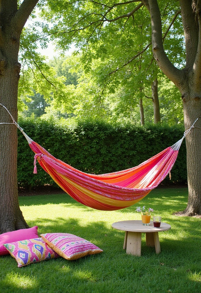 23 Hammock Ideas for Your Backyard Retreat - 5. Colorful Fabric Hammock