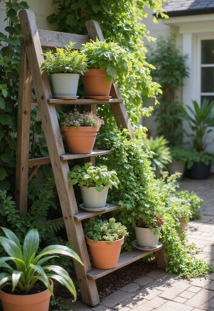 23 Hanging Plants Indoor Ideas for Outdoor Living Spaces - 12. Plant Ladder Displays