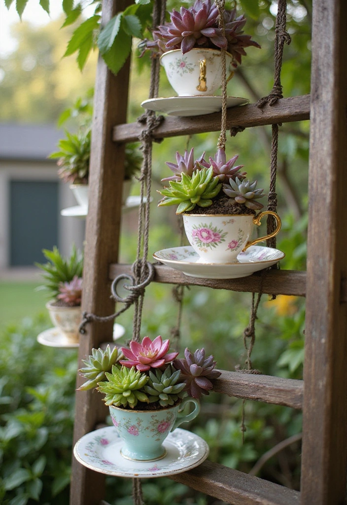 23 Hanging Plants Indoor Ideas for Outdoor Living Spaces - 3. Vintage Teacup Planters