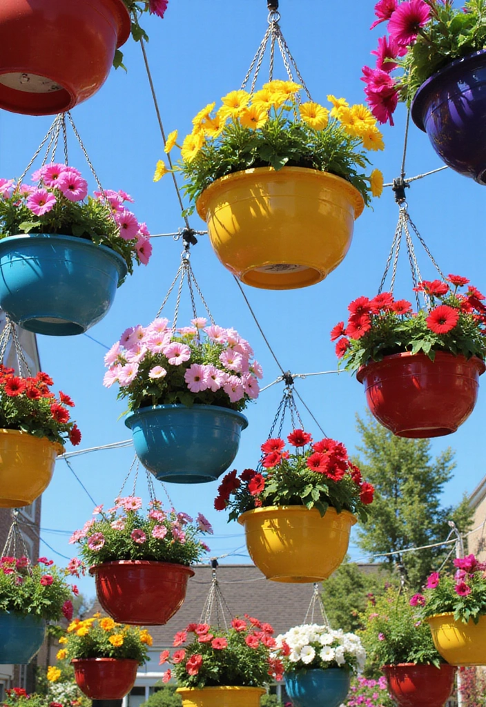 23 Hanging Plants Indoor Ideas for Outdoor Living Spaces - 9. Colorful Hanging Baskets