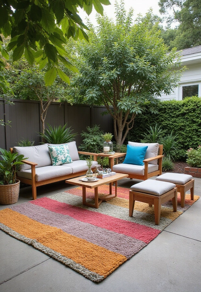 23 Outdoor Patio Ideas: Sustainable Solutions for Your Outdoor Living Space - 8. Outdoor Rugs Made from Recycled Materials