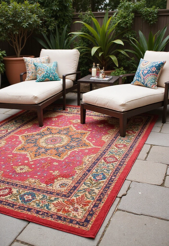 23 RV Yard Ideas for Outdoor Living - 7. Colorful Outdoor Rugs