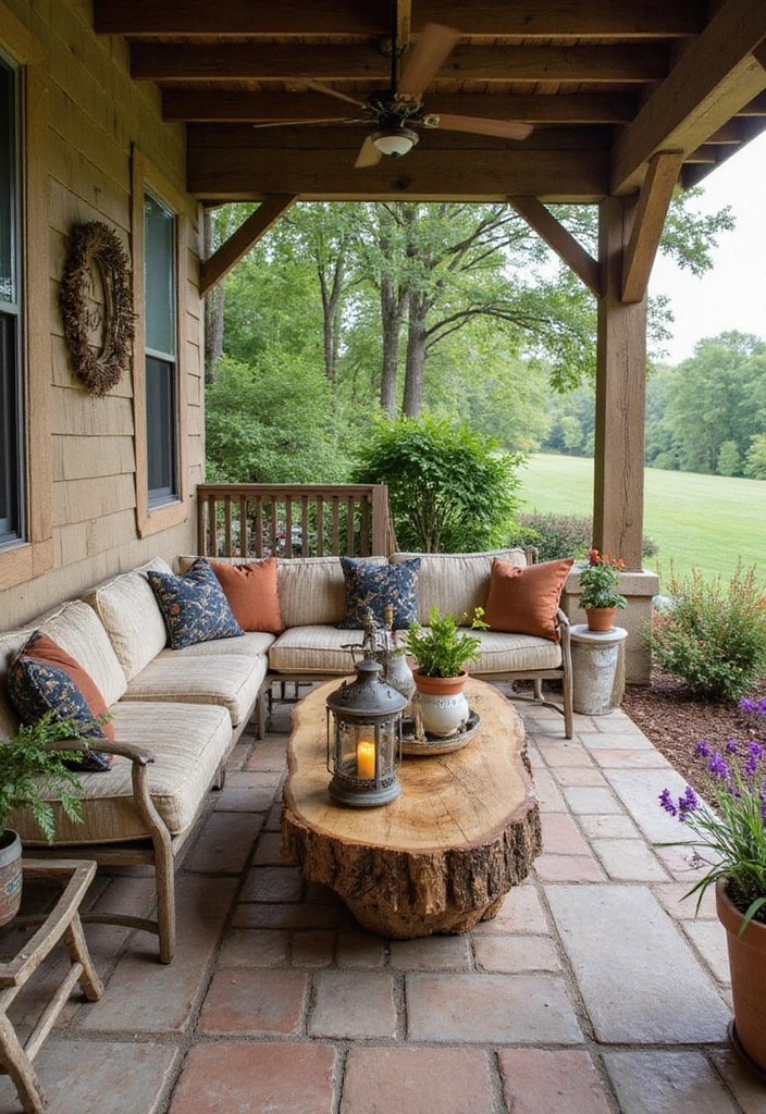 24 Eco-Friendly Outdoor Living Room Ideas for Covered Patios - 10. Rustic Charm