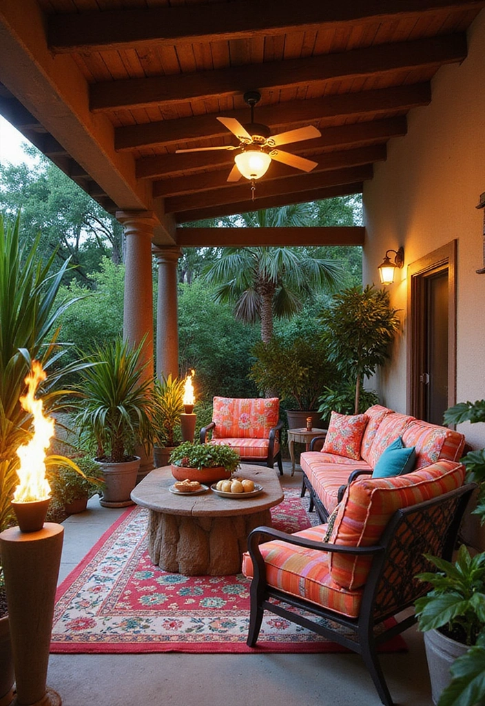 24 Eco-Friendly Outdoor Living Room Ideas for Covered Patios - 11. Tropical Paradise