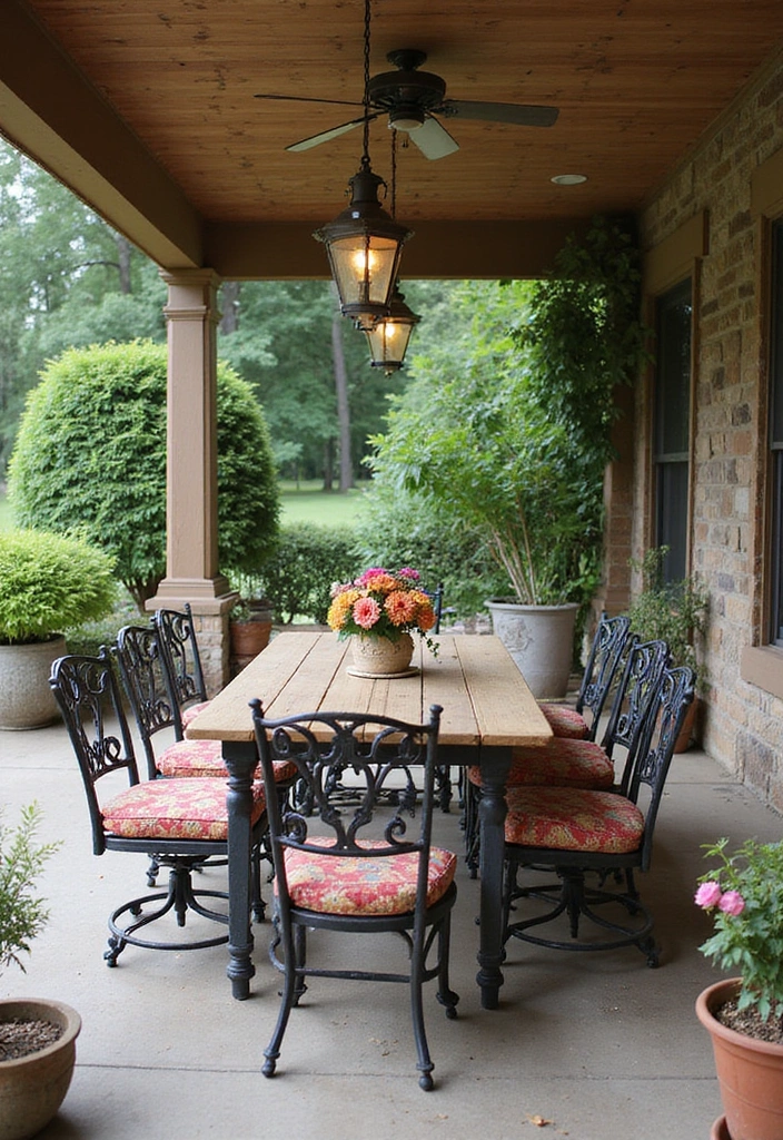 24 Eco-Friendly Outdoor Living Room Ideas for Covered Patios - 13. Vintage Revival