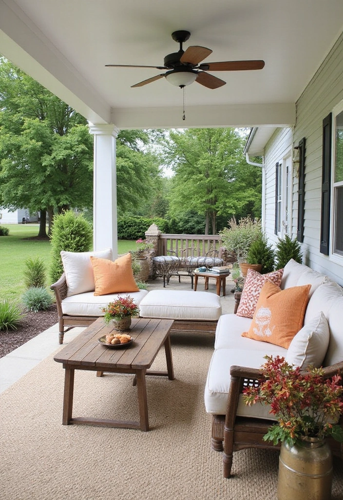 24 Eco-Friendly Outdoor Living Room Ideas for Covered Patios - 15. Seasonal Decor